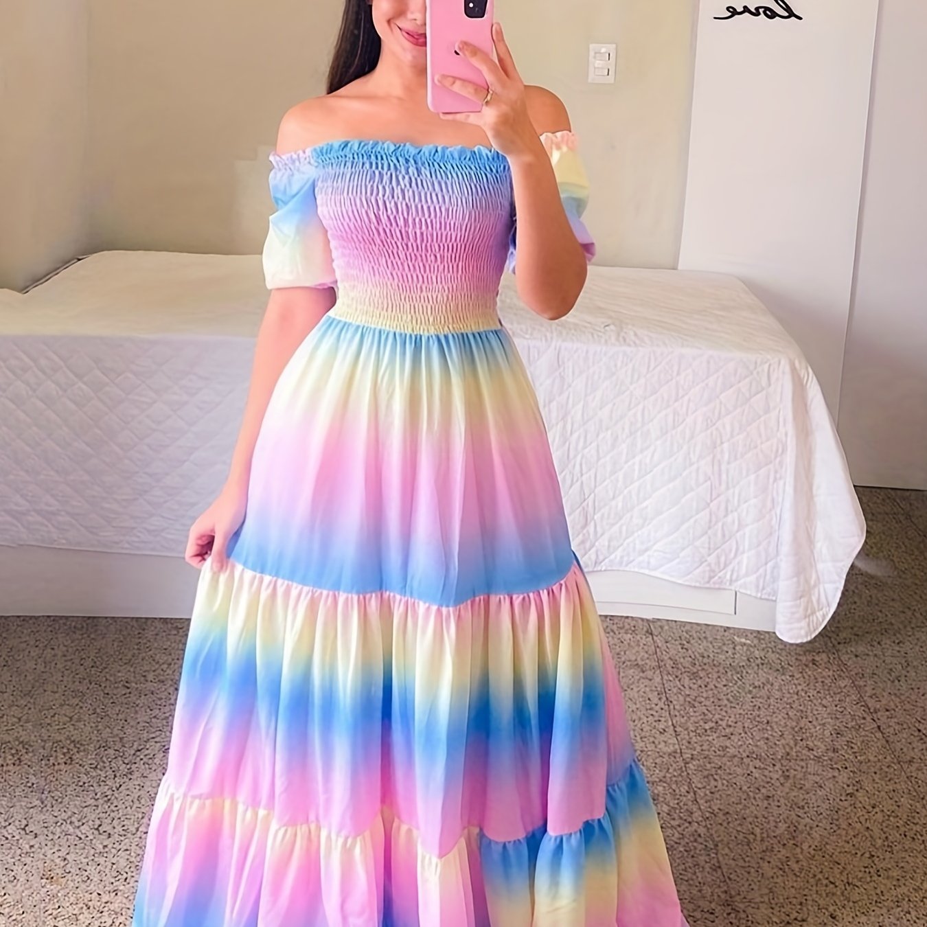 Gradient Print Tiered Dress,