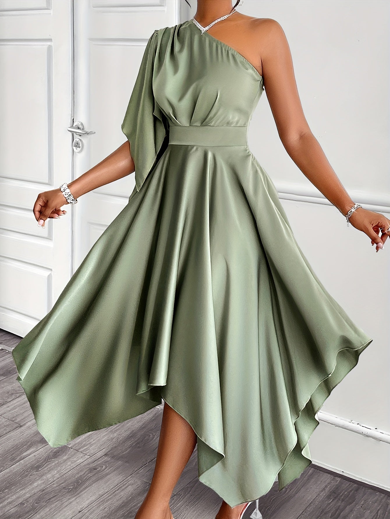 Elegant Asymmetrical One-Shoulder Peplum Dress for Women.