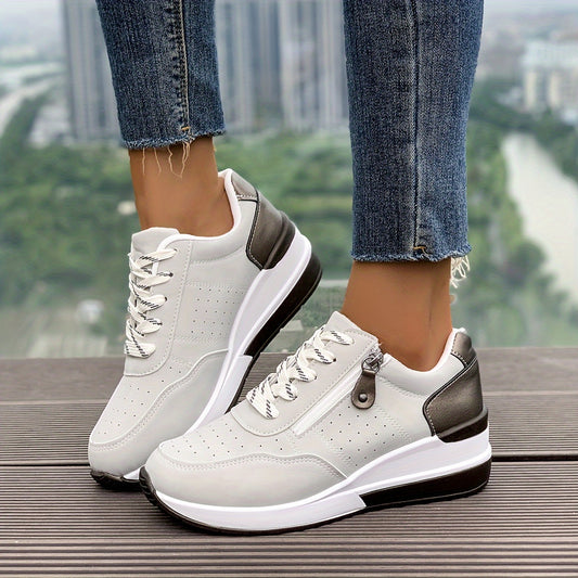 Women's Chunky Sneakers, Lace Up & Side Zipper