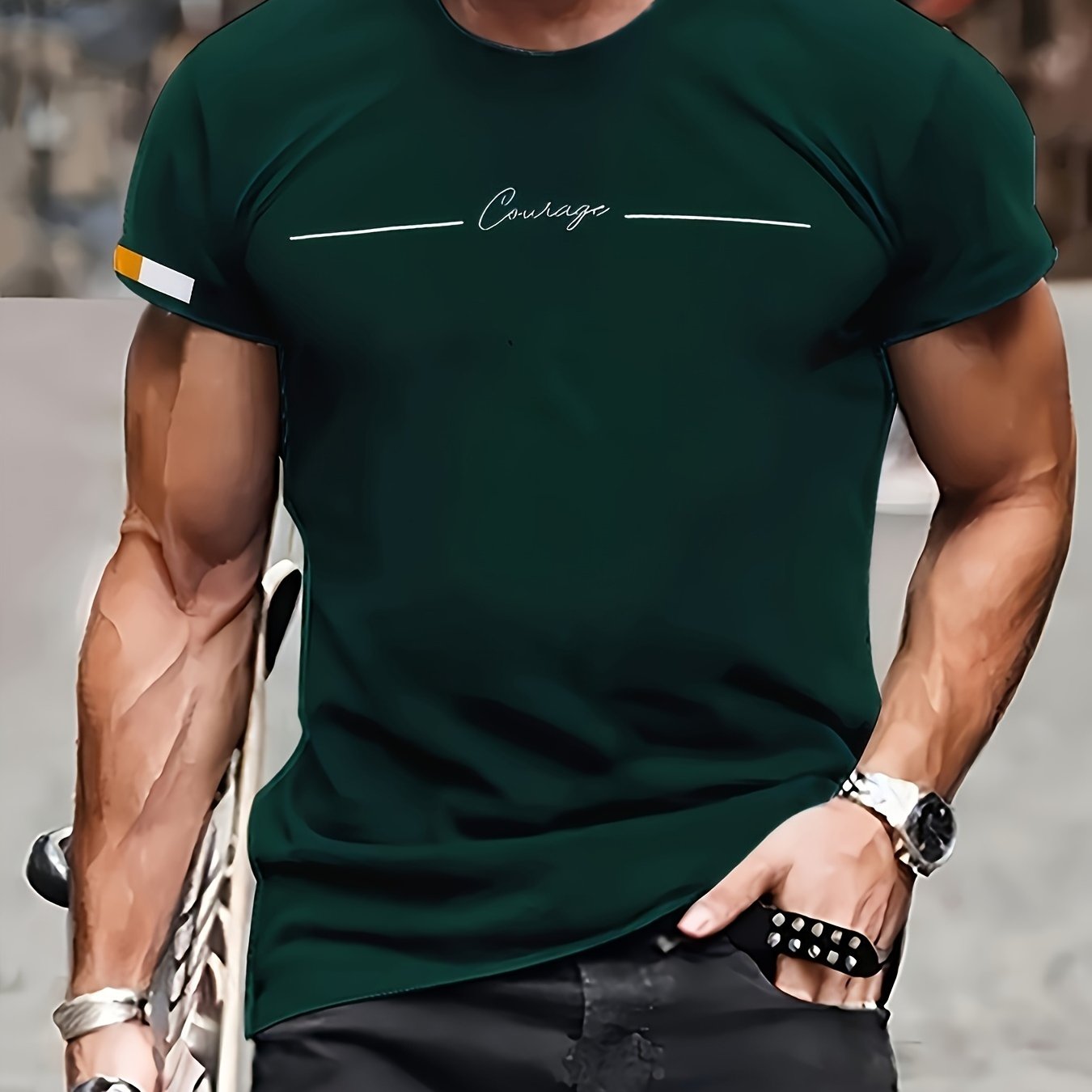 1pc Men'S Casual Green T-Shirt with 3D Digital Print,