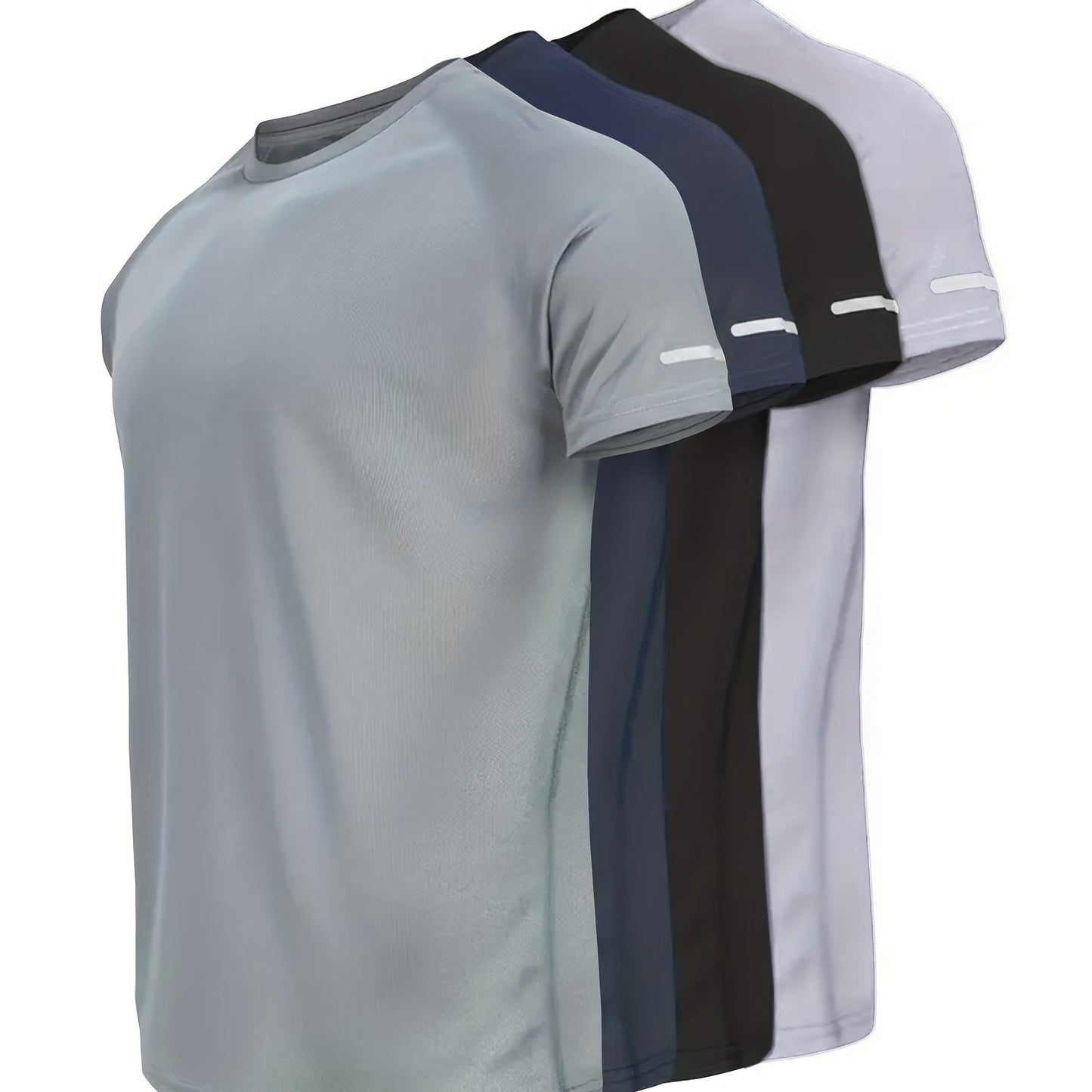 4PCS Men's Solid Sports T-Shirts with Reflective Strips | Product Universal