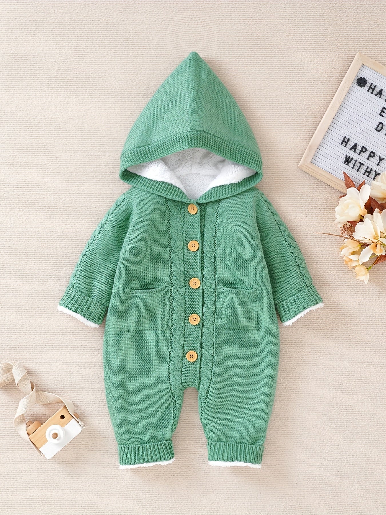 Newborn Boys And Girls Knitted Jumpsuit With Long Sleeve Hooded Pants Jumpsuit