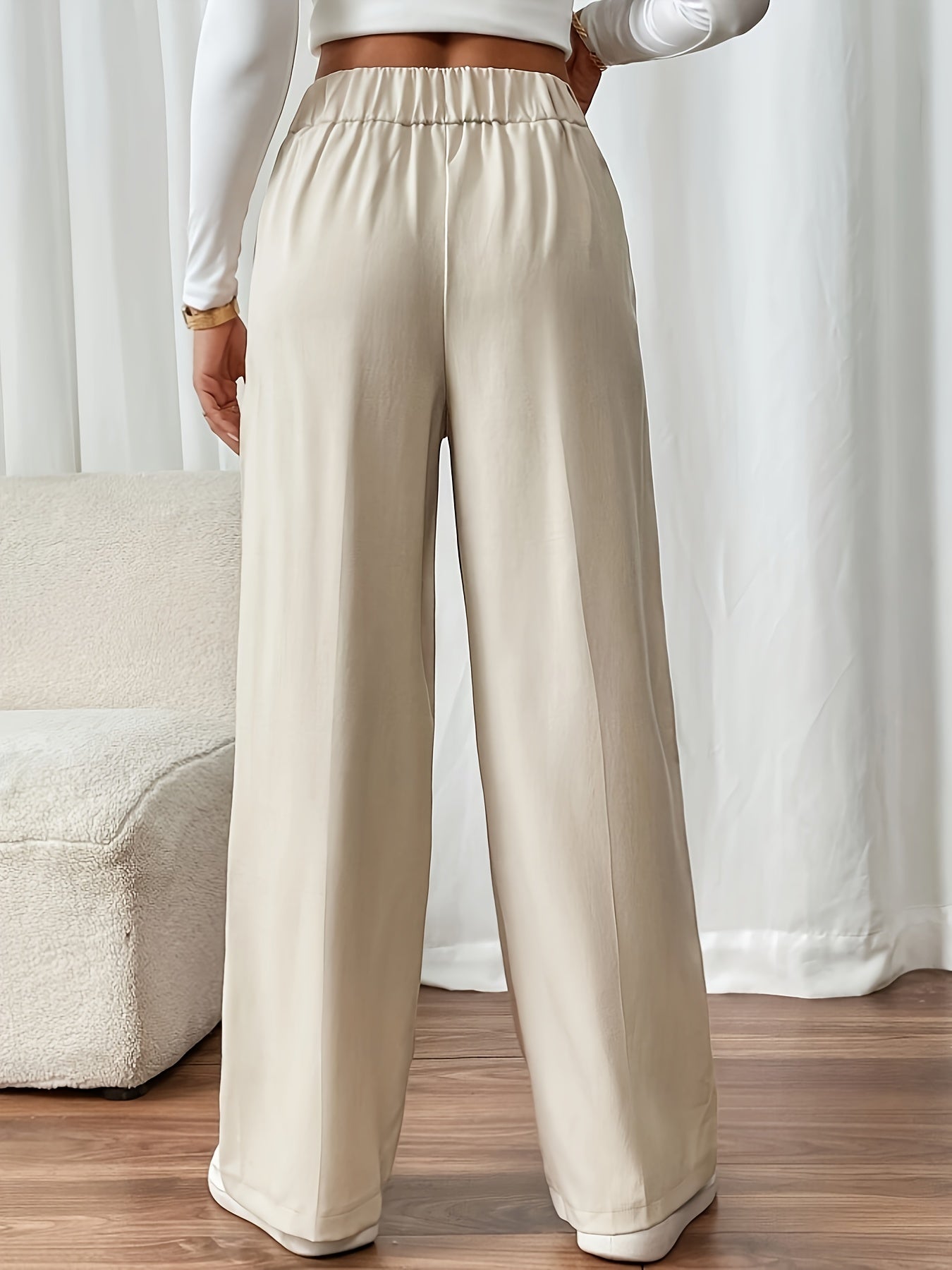 Elegant High-Waist Straight-Leg Pants Versatile Solid Color  | Product Universal