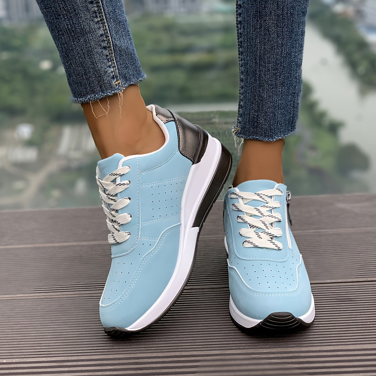 Women's Chunky Sneakers, Lace Up & Side Zipper