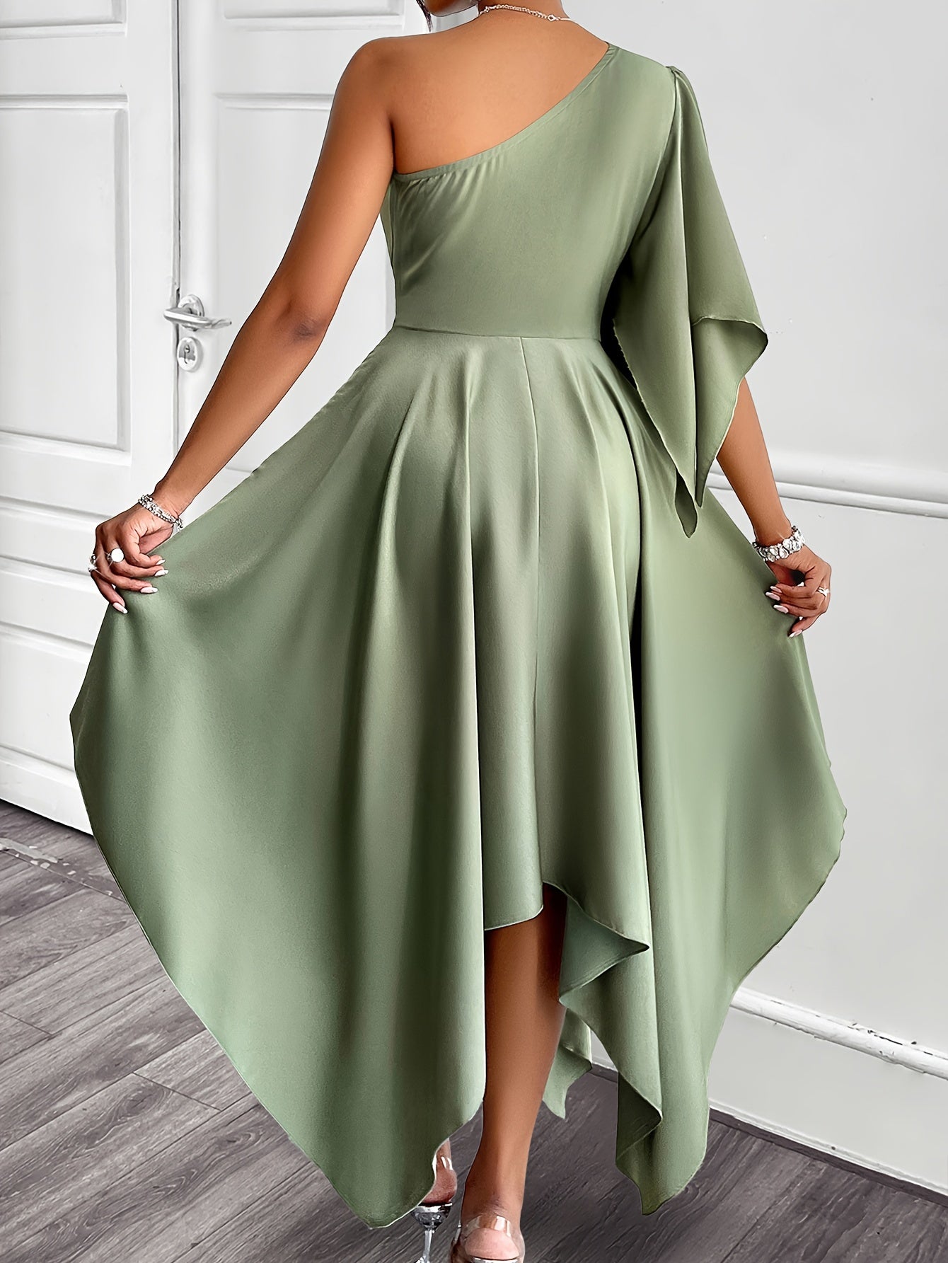 Elegant Asymmetrical One-Shoulder Peplum Dress for Women.