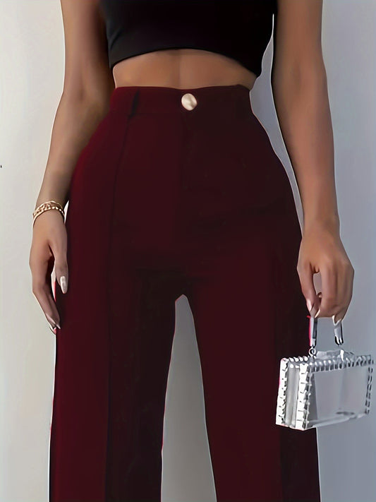 *Solid Color High Waist Straight Leg Pants, Elegant Pants Women's Clothing.