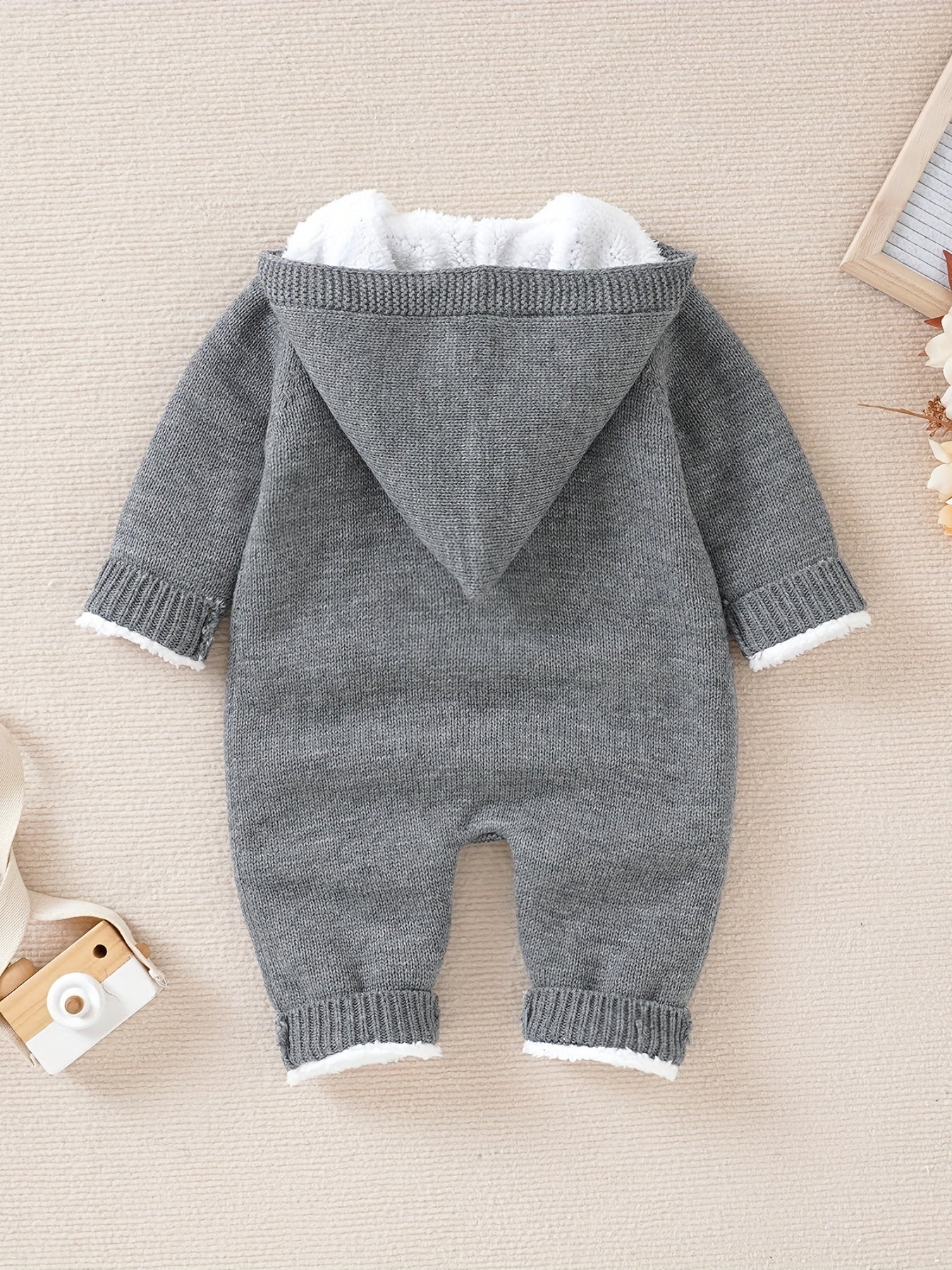 Newborn Boys And Girls Knitted Jumpsuit With Long Sleeve Hooded Pants Jumpsuit