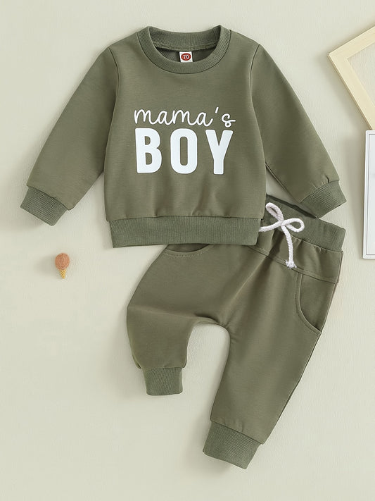 Baby Boy Mama's Boy Letter Print Long Sleeve Sweatshirt Top + Trousers Casual Outdoor Set