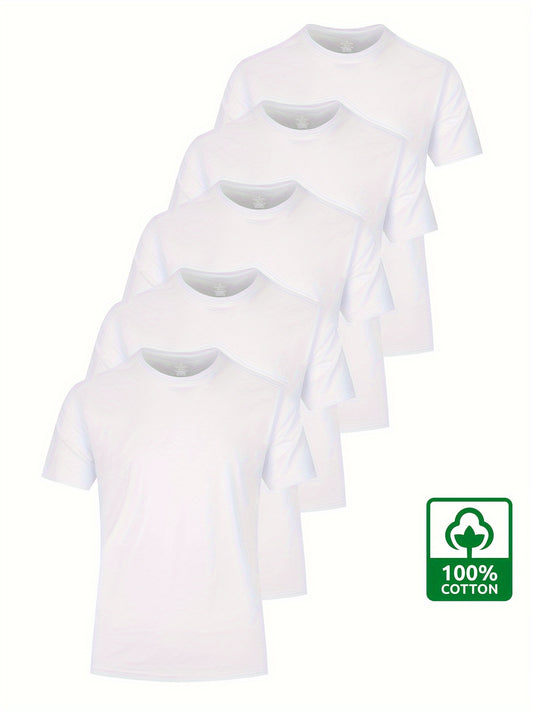 5PCS Men's 100% Cotton Solid T-Shirts | Product Universal