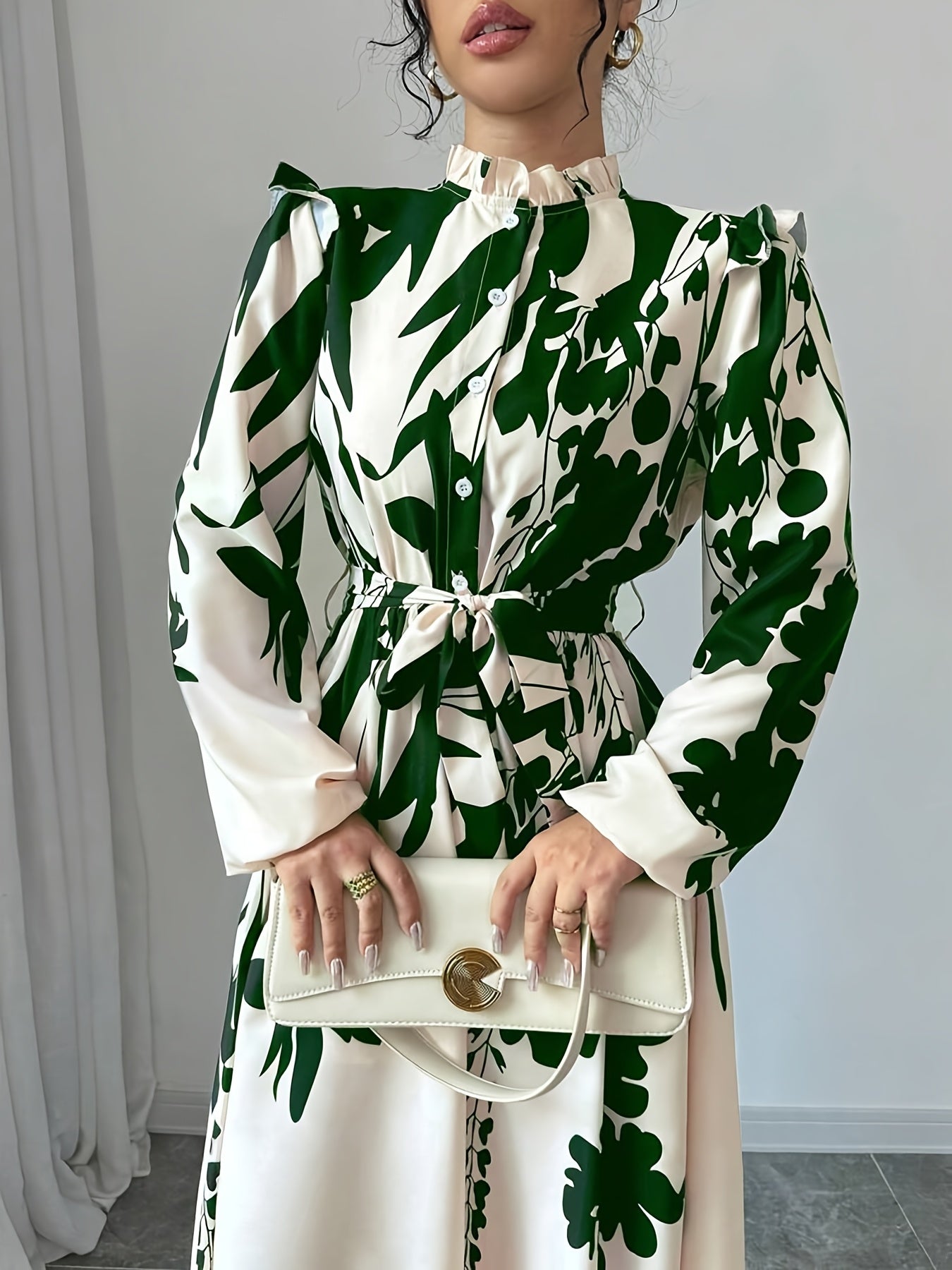 Elegant Floral Print Long Sleeve Dress.