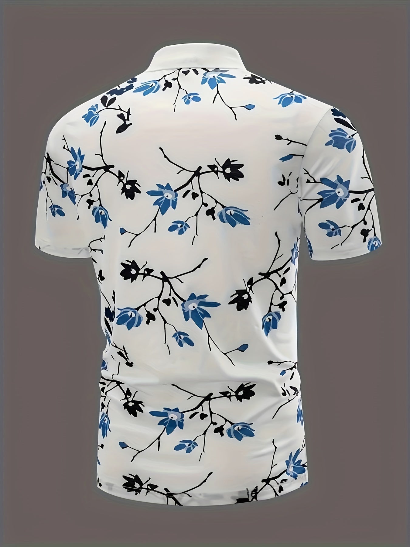 Men's Floral Pattern Short Sleeve Lapel Shirt,