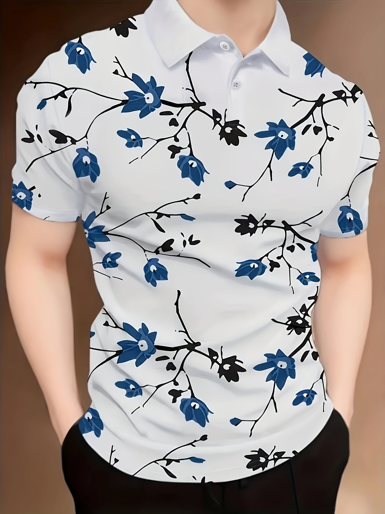 Men's Floral Pattern Short Sleeve Lapel Shirt,