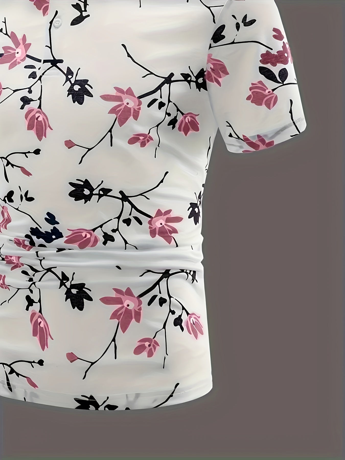 Men's Floral Pattern Short Sleeve Lapel Shirt,