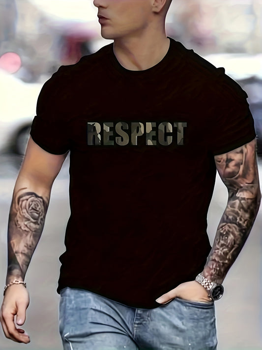 Men's Cotton Crew Neck T-Shirt with Respect Print - 100% Cotton.