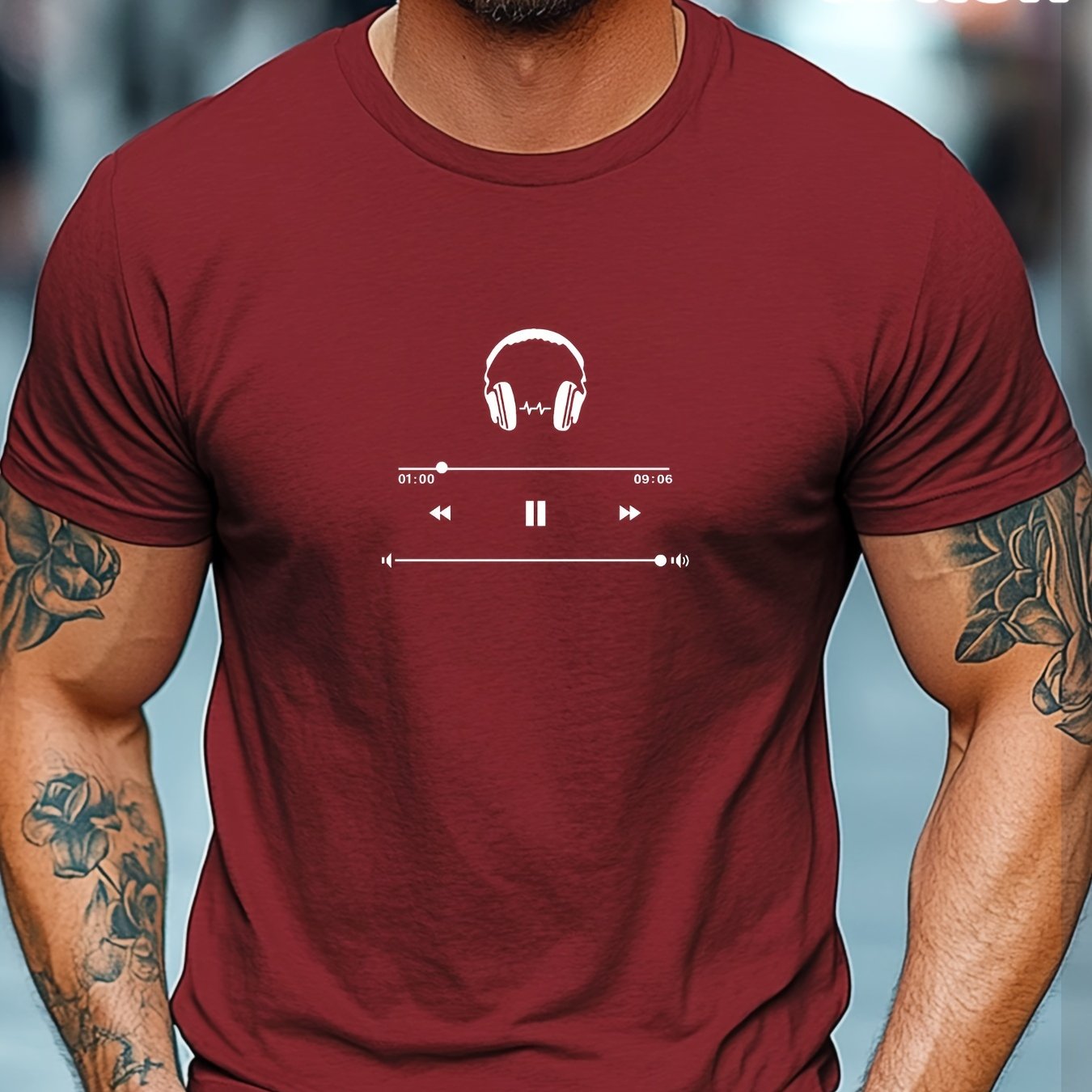 Men's Cotton T-Shirt with Headphones Music Design.