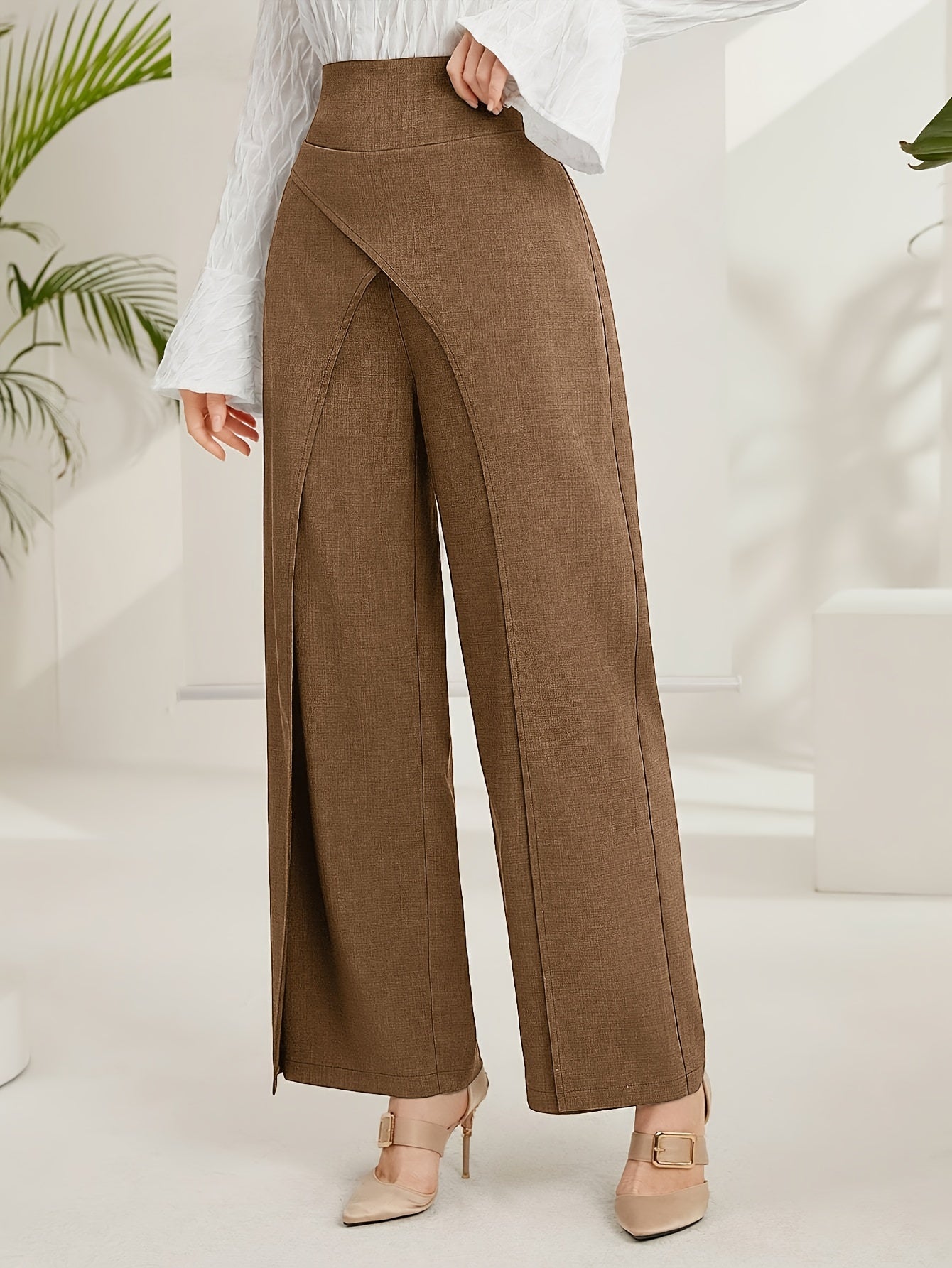 Solid Wide-Leg Layered Pants  | Product Universal