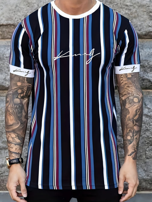 Men's Casual Striped Crew Neck T-Shirt - Breathable.